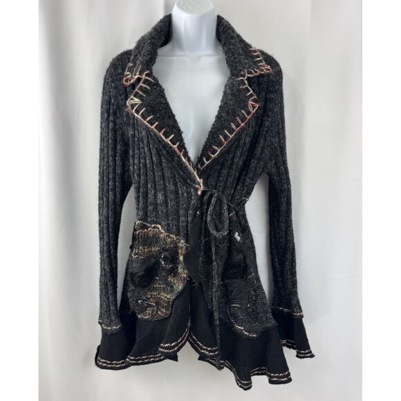 Forla Paris Wool Blend Cardigan Sweater Black Womens M - Picture 2 of 8